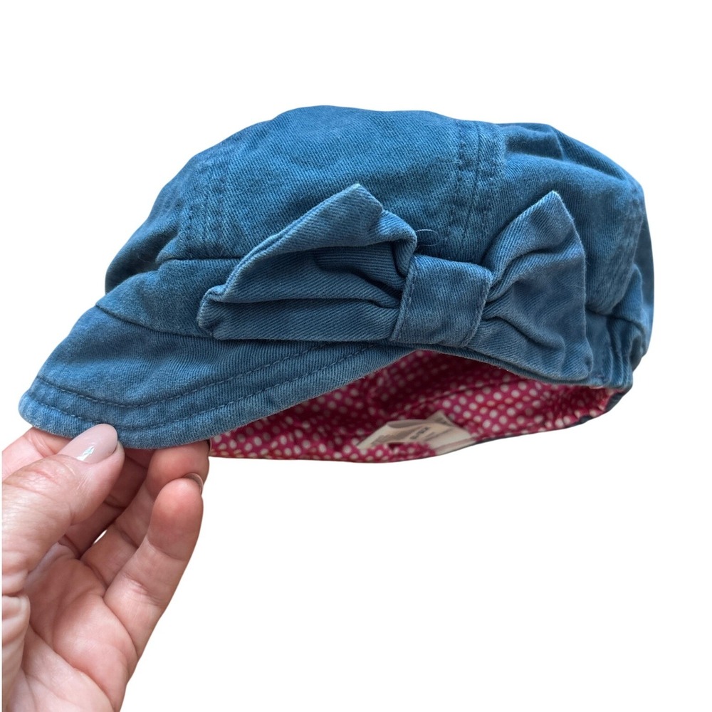 BabyGap Newsboy Hat Toddler Blue Excellent Bow Polka Dot Lining SIZE XS/S